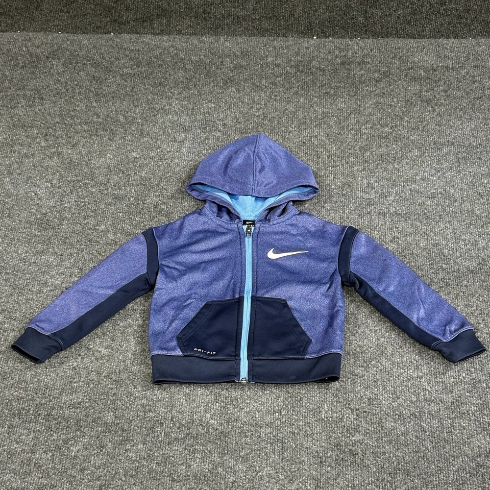 Nike Jacket Toddler Boys 2T Blue Dri-Fit Hooded Full Zip Track Fleece Swoosh